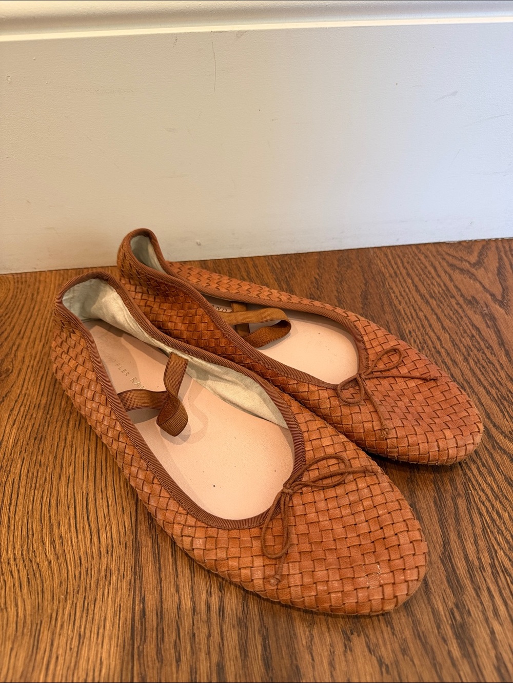 Loeffler Randall Woven Leather Ballet Flats in Cognac Brown